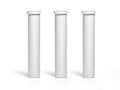 Round white matte aluminum tube with cap for effervescent or carbon tablets, pills, vitamins. Realistic packaging