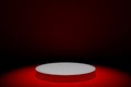 Round white stage podium concept illustration isolated on red background. Festive podium scene for award ceremony. Royalty Free Stock Photo