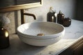 round white wash basin with metal faucet, creating a sleek and modern look