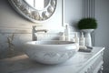 round white washbasin with silver faucet in sleek and modern bathroom