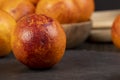 round whole red ripe group of oranges close-up