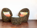 Round Wicker Chairs with Glass Table