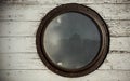 Round window on board the ship. Luke. Old wood texture, white Royalty Free Stock Photo