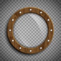 Round window porthole. Wooden frame. Isolated on a transparent background