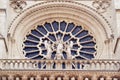 Round window of West facade of Notre Dame Cathedral Royalty Free Stock Photo