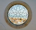 Round windows with harbor view in lissabon Royalty Free Stock Photo