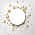 Round winter background with stars and snowflakes.