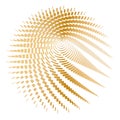 Round wireframe grid of gold lines and stripes on a white background Polygon circle pattern design element Abstract graphic round