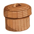 Round wooden basket with a lid. Vector