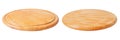 Round wooden cutting board, front and back. Round stand