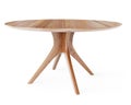 Round wooden retro table. Dining table isolated on white background. Clipping path included. 3D render.