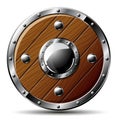 Round wooden shield - isolated on Royalty Free Stock Photo