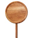 Round wooden signpost made of natural wood with single pole