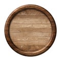 Round wooden signpost or plate made of natural wood and with dark frame