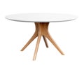 Round wooden table with a white counter. Dining table isolated on white background. Clipping path included. 3D render.