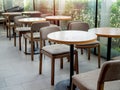Wooden tables and chairs in cafe Royalty Free Stock Photo