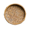Round woven bamboo basket with intricate patterns on transparent background Royalty Free Stock Photo