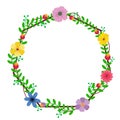 Round wreath with branches embroidered flower design graphics