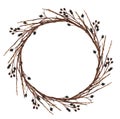 Round wreath from dry twigs Royalty Free Stock Photo