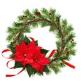 Round wreath from dry twigs and Christmas tree branches with red Royalty Free Stock Photo