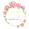 Round wreath, frame of delicate pink flowers and lines for text. Design for wedding invitation, greeting card happy birthday Royalty Free Stock Photo