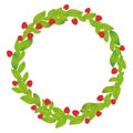 Round wreath with green leaves and Strawberry Fresh juicy berries isolated on white background. Vector Royalty Free Stock Photo