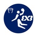 Round 3x3 Basketball pictogram, new sport icon in blue circle