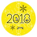 Round yellow background with dogs and snowflakes. Royalty Free Stock Photo