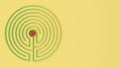 Round yellow and green labyrinth maze game with entry and exit, find the path to the apple concept, love temptation background ide