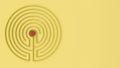 Round yellow labyrinth maze game with entry and exit, find the path to the apple concept, love temptation background idea with cop