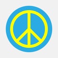 Round yellow peace sign on blue circle background