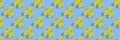 Round yellow pills on blue background. Seamless pattern. Horizontal banner, site header. Vitamin, beauty supplement