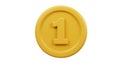 A round, yellow plastic token or coin featuring the number \