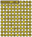 Round yellow signs with the meaning stop. Collection of warning and safety signs. Set of safety and caution signs Royalty Free Stock Photo