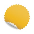 Round yellow sticker with curled corner and shadow. Vector illustration Royalty Free Stock Photo
