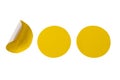 Round yellow stickers, blank tags labels isolated on a white background