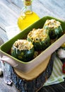 Round zucchini stuffed with meat and mozzarella Royalty Free Stock Photo