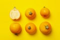 Round zucchini on yellow background, top view Royalty Free Stock Photo