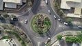 Roundabout aerial view with 4 roads joining