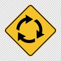 Roundabout ahead sign on transparent background Royalty Free Stock Photo