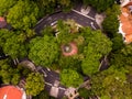 Roundabout, fountain and trees Aerial View