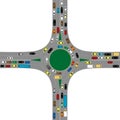Roundabout road junction with many cars