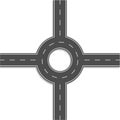 Roundabout road. Round crossroad. Circle junction. Asphalt street top view. Round highway for traffic, constructor and roadway. Royalty Free Stock Photo