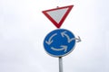 Roundabout traffic sign - Change of direction - Alternative way out Royalty Free Stock Photo