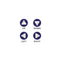 4 Rounded arrows button icon set. Up down left right game control navigation. Ellipse and rounded triangle shape design element