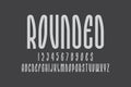 Rounded artistic display font. Gray minimal letters, numbers and currency signs. Isolated english alphabet. Vector unusual