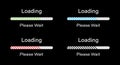 Rounded bar loading with tilted lines please wait symbol icon set in green, blue, red and black color.