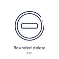 rounded delete button with minus icon from user interface outline collection. Thin line rounded delete button with minus icon