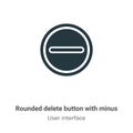 Rounded delete button with minus vector icon on white background. Flat vector rounded delete button with minus icon symbol sign