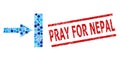 Scratched Pray for Nepal Watermark and Move Right Mosaic of Rounded Dots